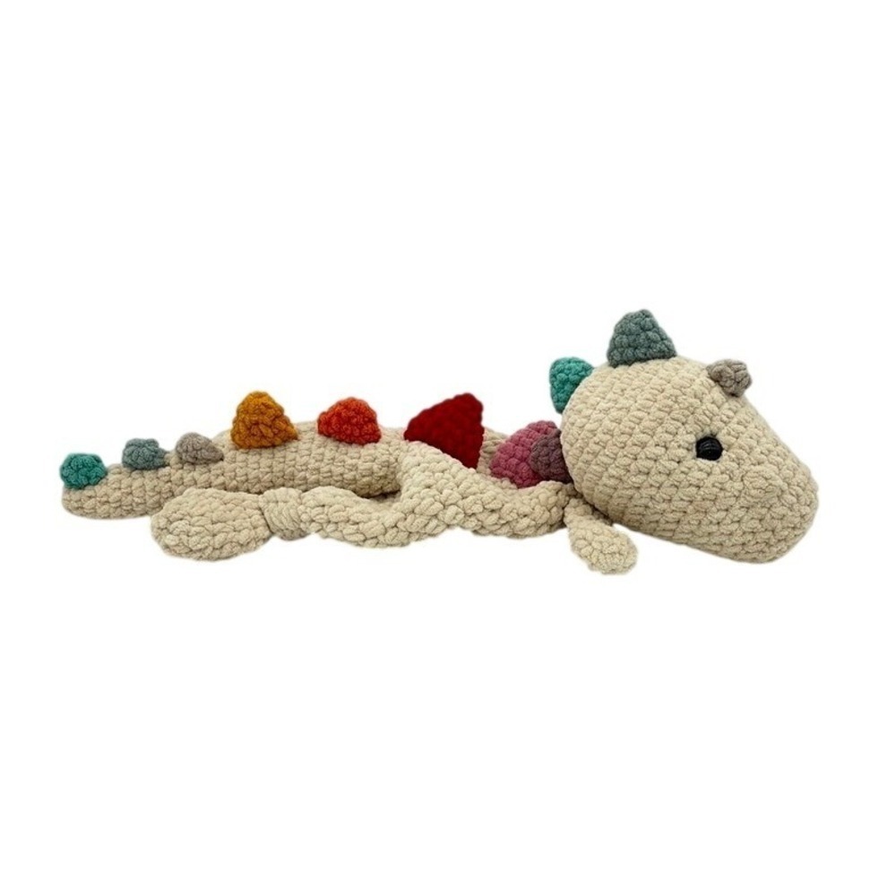 Handmade Crochet Dinosaur Plush Toy Stuffed Animal Cream Multi Color Spikes - Picture 3 of 6